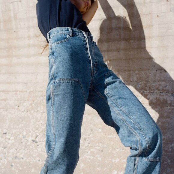 Jesse Kamm Handy Pants Denim Blue Size 12 – High Rise Wide Leg - Picture 1 of 3